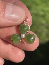 9ct Rose Gold Victorian Nephrite Jade & Pearl Heart Pendant 1.3 Grams