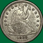 1838 Large Stars Seated Liberty Half Dime Almost Uncirculated AU Coin #34598