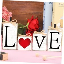 4 Pcs Valentines Day Wooden Block Signs Wood Love Heart Table Sign Valentine