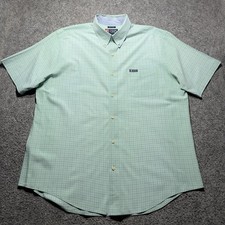 Chaps Shirt Men XL Green Plaid Short Sleeves Button Down Casual Easy Care Preppy