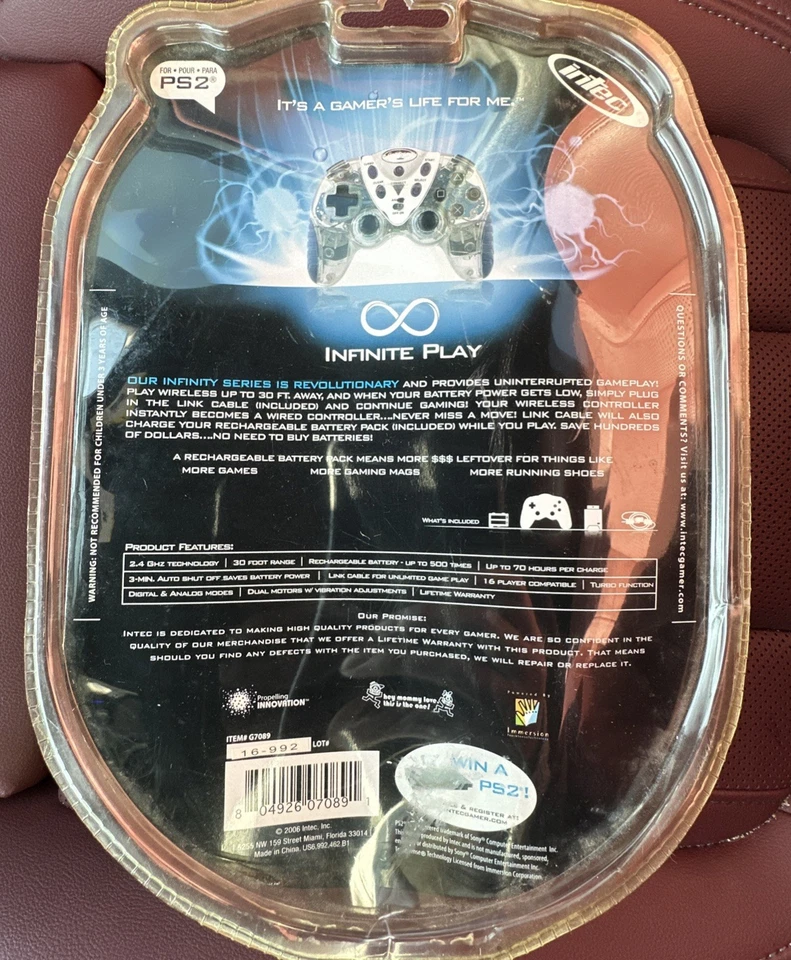 Vintage Intec Wireless PlayStation 2 Controller Rechargeable Blue Package Sealed - Image 2 of 3