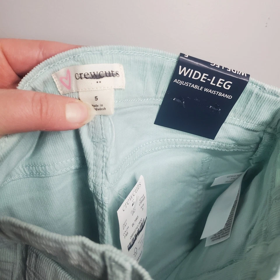 Nuevo con etiquetas Pantalón Crewcuts Factory Niñas Parche Bolsillo Pierna Ancha Pana Espuma de Mar Verde 5 Foto 4 de 4