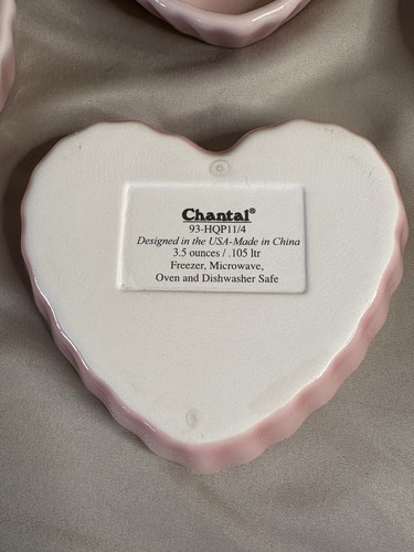 Adorable Chantal 7 Piece Pink Heart Shape Bakeware Dishes 3.5 Oz - Picture 3 of 5