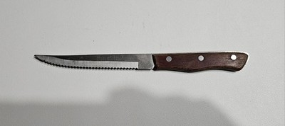 Vintage Maxam Serrated Steak Knife Wooden Handle Stainless Steel 5  Blade