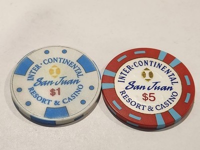 INTER-CONTINENTAL Casino Chips - $1 & $5 - SAN JUAN, PUERTO RICO **Lot of 2**OBS