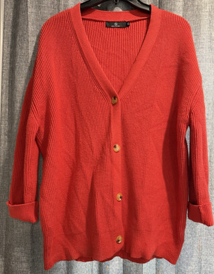 Lillusory Womens Cardigan Sweater Deep Coral Button Front Ribbed Knit Size XS