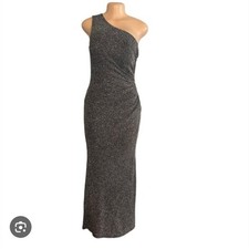 Eliza J Elegant One-Shoulder Black Dress Sequin Silver Nwt SIZE 10