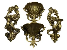 Vintage HOMCO Syroco Gold Wall 4 Piece Set Hollywood Regency 4446, 4118
