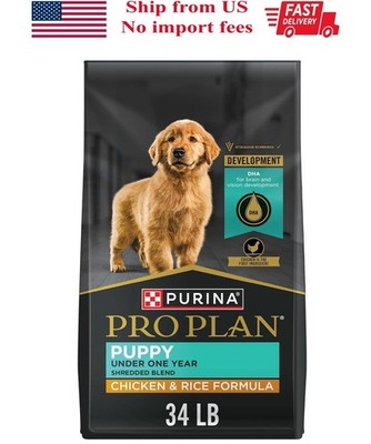 Purina Pro Plan High Protein Puppy Food Shredded Blend Chicken & Rice 34 lb Bag.