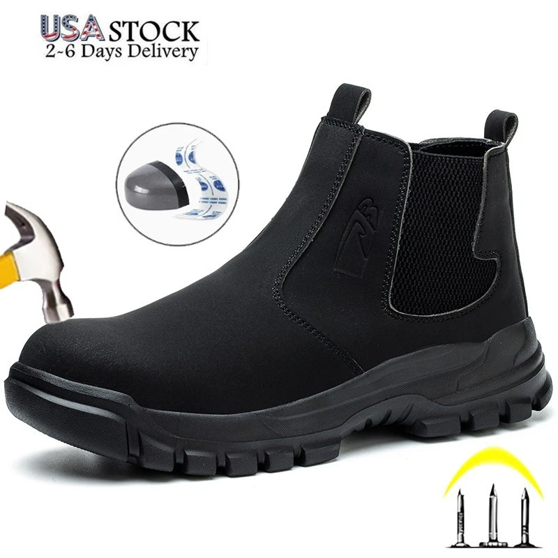 Men Steel Toe Work Boots Safety Shoes Waterproof Leather,Slip Resistant for Work