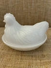 Vintage white Milk Glass 4” Hazel Atlas Hen on Nest
