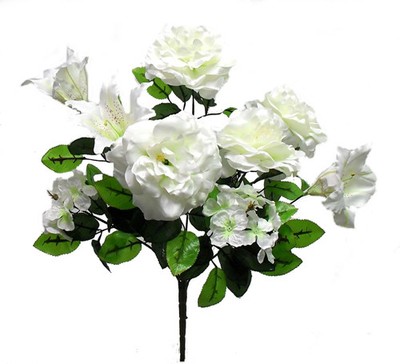 Off-White Tropical Lily Hydrangea Rosemallow 25in Artificial Polysilk Fake