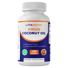Vitamatic Virgin Coconut Oil Softgels, 3000 mg Per Serving, 60 Servings, 180 Cou