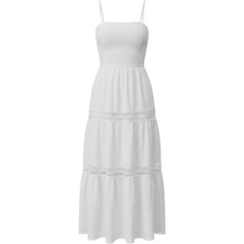 Guess Womens Safa Slip Maxi Dress White Lace Up Back Tiered Crochet Large