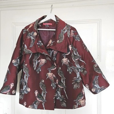 Lagenlook, Wunderschöne festliche Jacke, Papageien, rot. Evelin Brandt, Gr. 46