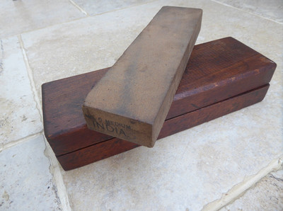 Vintage Indien Ölstein Wetzstein Holzkiste Honen Ölstein MEDIUM Nr 0