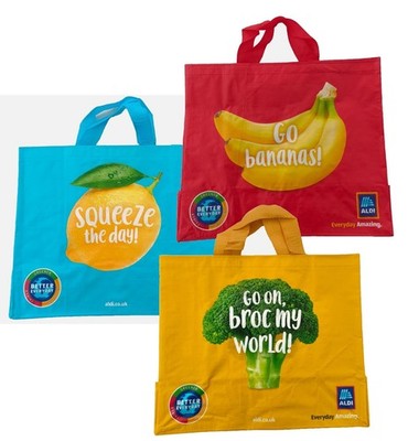 ALDI TRIPLE BUNDLE PACK 3x Einkaufstaschen rot, gelb, blau NEU