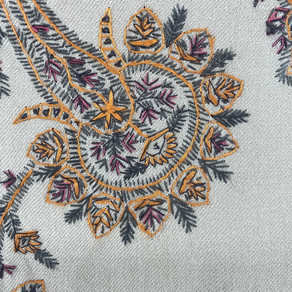 ALLWIN Bufanda 100% Lana Pura Cachemira Chal Envoltura Floral Cachemira Beige 37" x 78" Foto 4 de 4