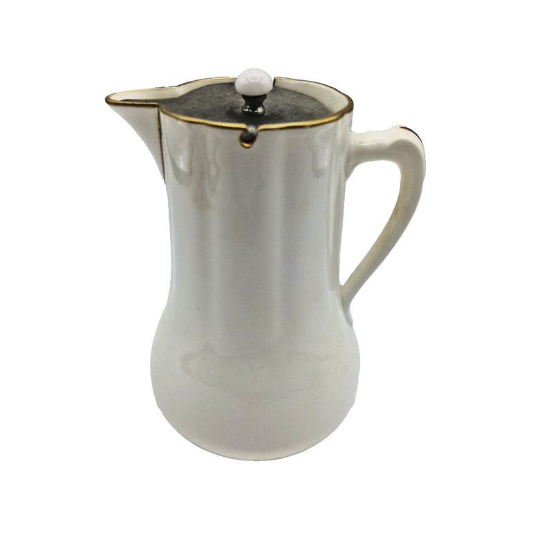 Beige & Gold Minton Syrup Pitcher With Metal Lid, Rich & Fisher 5th Ave NY 