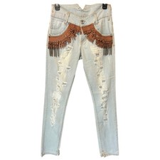 Benedetta Novi Leather Fringe Chains Low Rise Skinny Jean Size 42us 6 Nwt 2000s Benedetta Novi Leather Fringe Chains Low Rise Skinny Jean Size 42us 6 Nwt 2000s