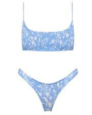 Women's Triangle Bikini Set Smocked Textured Scoop Frilled Print Ruched Elast...