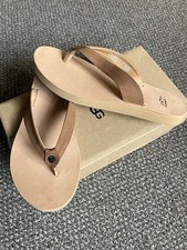New Ugg Tawny Leather Flip Flops,toepost Sandals,chestnut Size 3.5 Uk