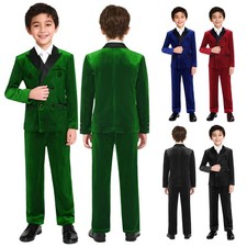 Boys 2 Pieces Suit Velvet Blazer Jacket and Pants Formal Party Birthday Weddings