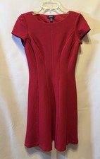 Chaps Women's Red Dress Short Sleeve Fit-and-Flare Honeycomb-like Pattern Size 6