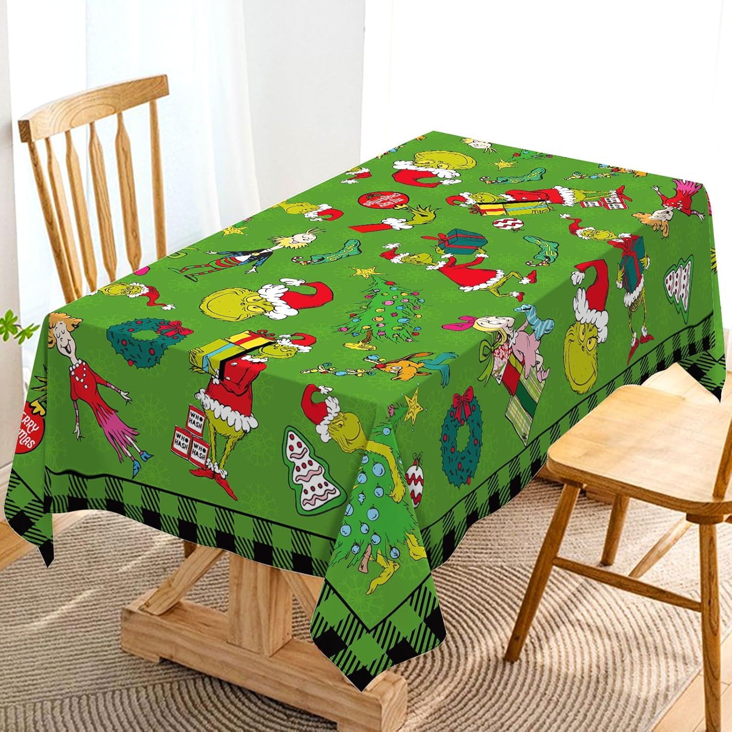 Tovaglia Natale Grinchmas Buffalo Plaid Rosso e Verde Resistente