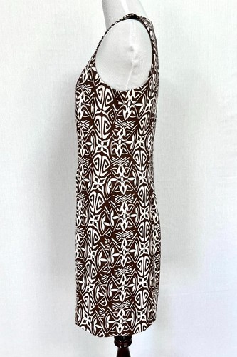AB Studio Dress Size 14 Brown Ivory Geometric A-Line Sleeveless Stretch New - Picture 3 of 7