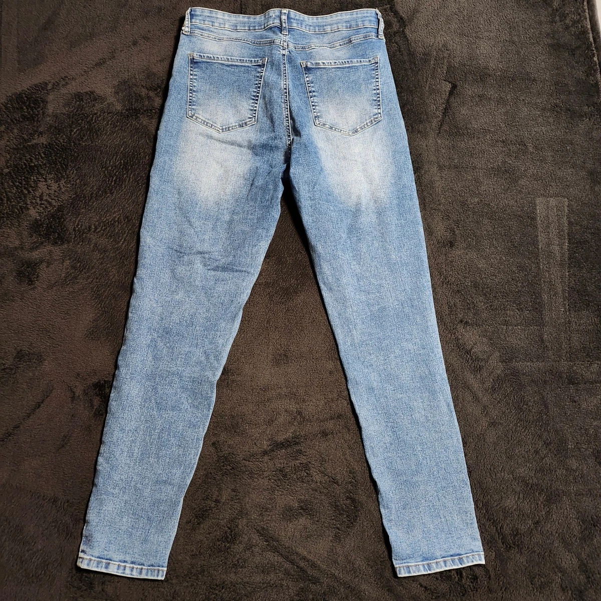 Pantalones de mezclilla ajustados de tiro alto Forever 21 azul lavado medio talla 30 elásticos para mujer
