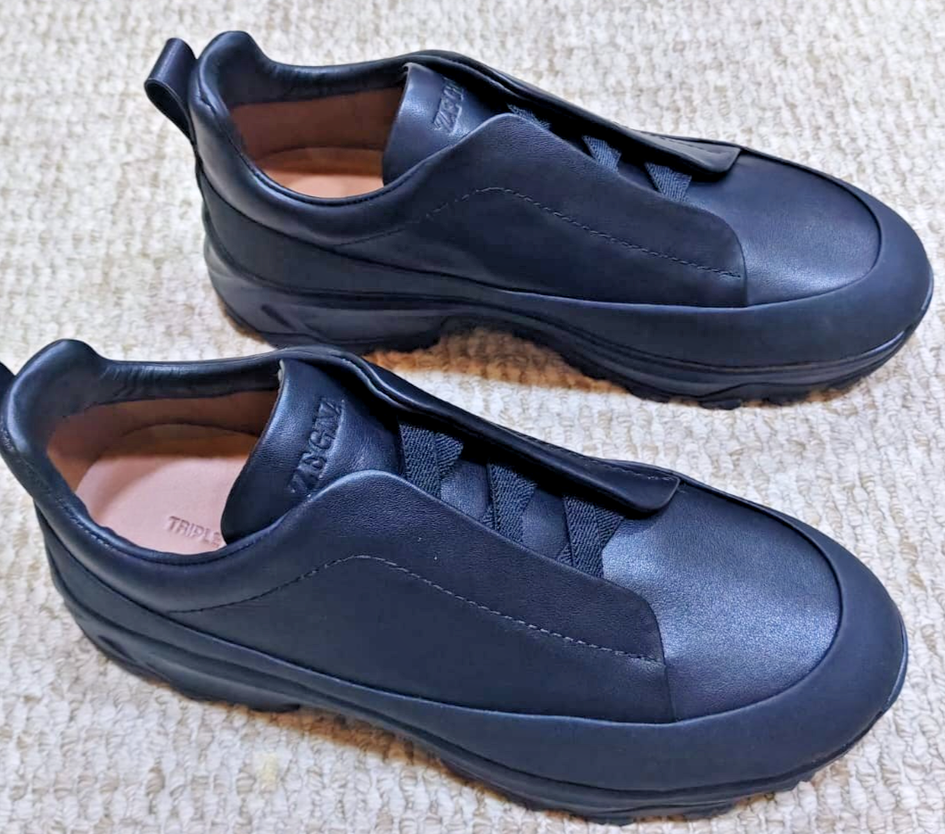 ZEGNA Black Smooth Leather Triple Stitch Monte Sneakers UK 9 US 10
