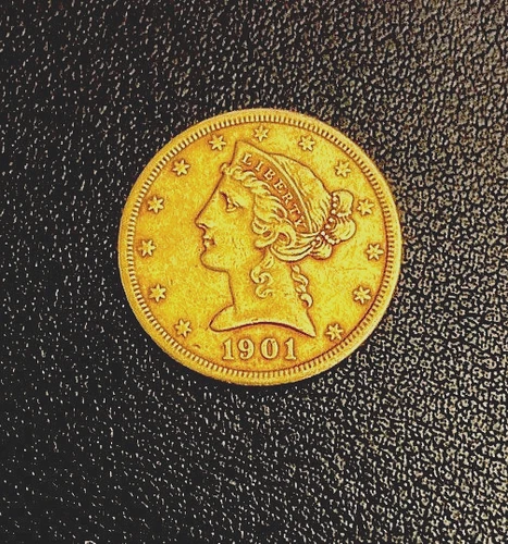 1901-S LIBERTY HEAD HALF EAGLE 5 DOLLAR GOLD COIN NEARLY UNCIRCULATED