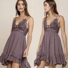 Free People Adella Fairy Festival Grunge Asymmetrical Crochet Mini Slip Dress S