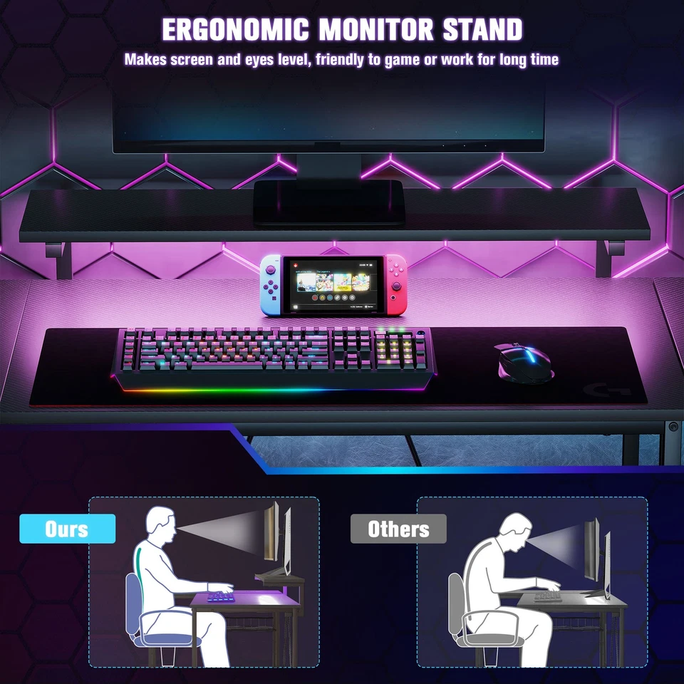 HOMCOM L Shaped Desk with LED Lights Reversible Corner Gaming Desk with Storage - Image 4 of 4