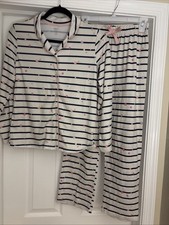 GAP KIDS Girls 2pc PAJAMAS PJs 12 B W w stars Buttons, Long Sleeves Long Pants