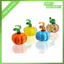 Blown Glass Pumpkin Figurines Fall Thanksgiving Decor Set of 4 Mini Halloween