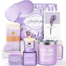 Birthday Gifts for Women Lavender Spa Gift Basket for Women Self Care Relaxin...
