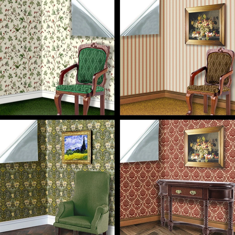 Dolls House 1:12 SELF ADHESIVE Wallpaper For Interior Room Walls - Image 1 of 4