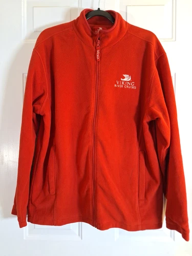 Viking River Cruise Red Fleece Jacket Mens Sz L Lined Full Zip Embroidered Logo - product listing photo