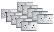 Polished Chrome Double Sockets 2 Gang Wall Outlet 13A - BG NEXUS 1 4 5 10 PACK