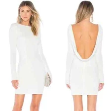 KATIE MAY Dress Womens Small White Bodycon Mini Backless Slit Sleeve GLISTEN