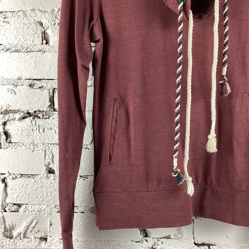 BKE camicia fibbia donna XS pullover collo cappuccio bordeaux felpa tasca anteriore - Foto 6 di 10