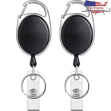 Heavy Duty Retractable Badge Reel 2 Pack W/ Carabiner Belt Clip Key Ring New