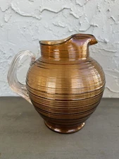IMPERIAL Vintage Amber/Clear Ribbed Glass Pitcher
