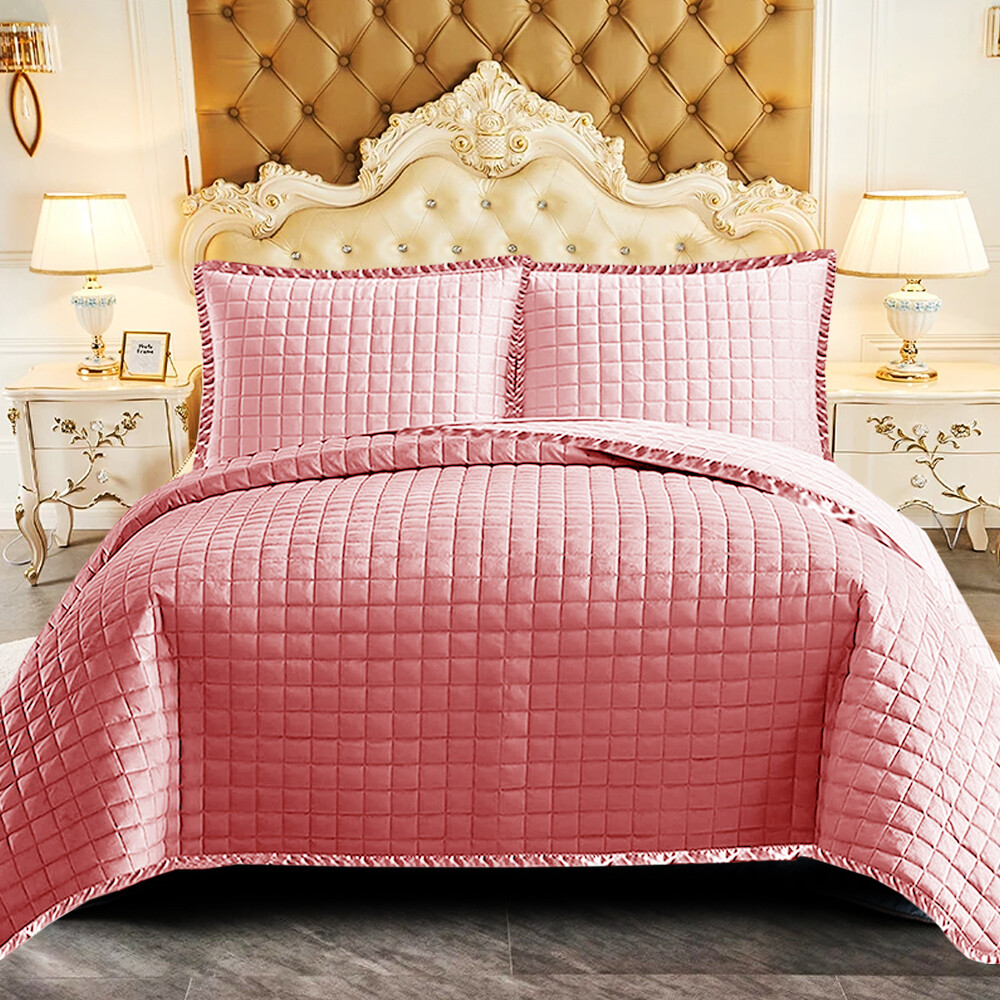 3 Piece Quilted Bedspread Throw Single Double King Size Embossed