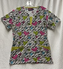 Beverly Hills Uniforms Multicolored Hearts Pattern Size Small Scrub Top