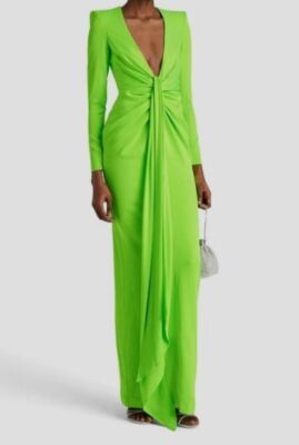 $2800 Alex Perry Women's Green Draped Neon Satin-Crepe Gown Dress Size 6 |  eBay UK