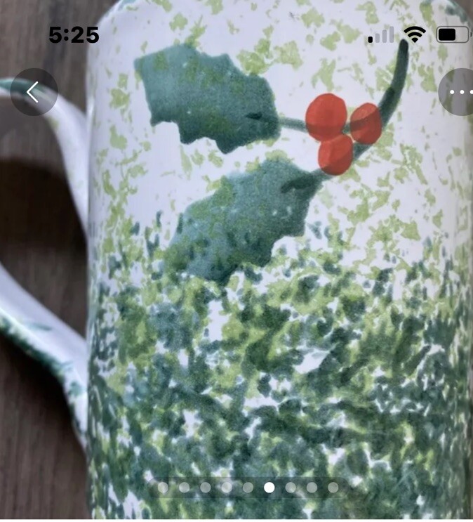 PIER 1 IMPORTS Vintage Christmas Mugs 2 Holly Hand Painted Stoneware