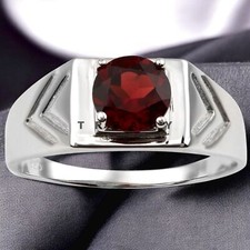 Garnet Round Cut Gemstone With 925 Sterling Silver Ring For Men's 556